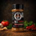 Pig's Cajun Sicilian Blend Seasoning in a black spice bottle with a Cajun-Italian herb and spice blend.